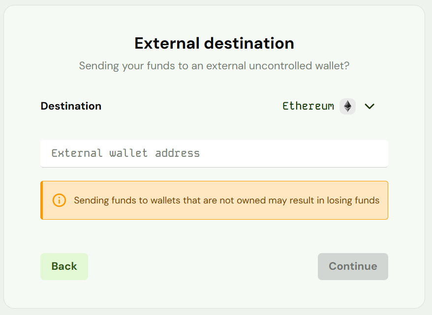 Step 5a: External wallet warning page