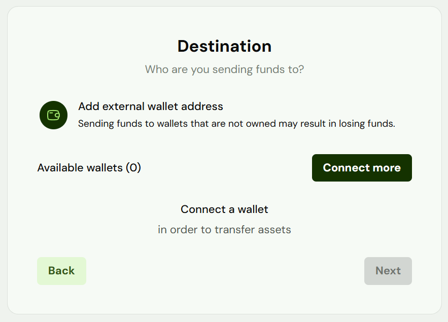 Step 4: Choose destination wallet options
